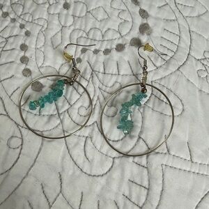 Silver Hoop Earrings with Turquoise Accents